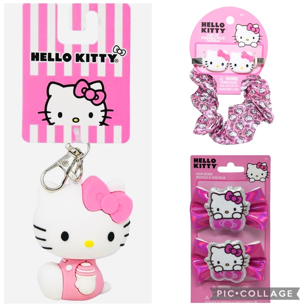 Bundle of Hello Kitty Hair Bows, Scrunchie, Clips & 3D Clip Keychain